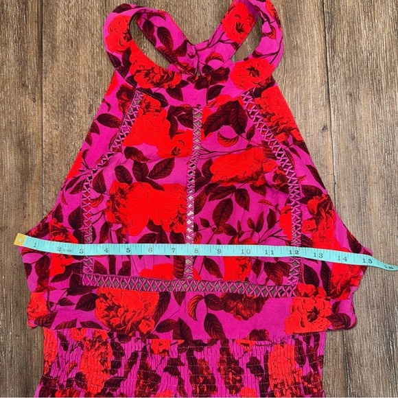 Abel The Label Halter Top Maxi Dress Women S Floral Backless Cut Out Smocked Red - Picture 3 of 10